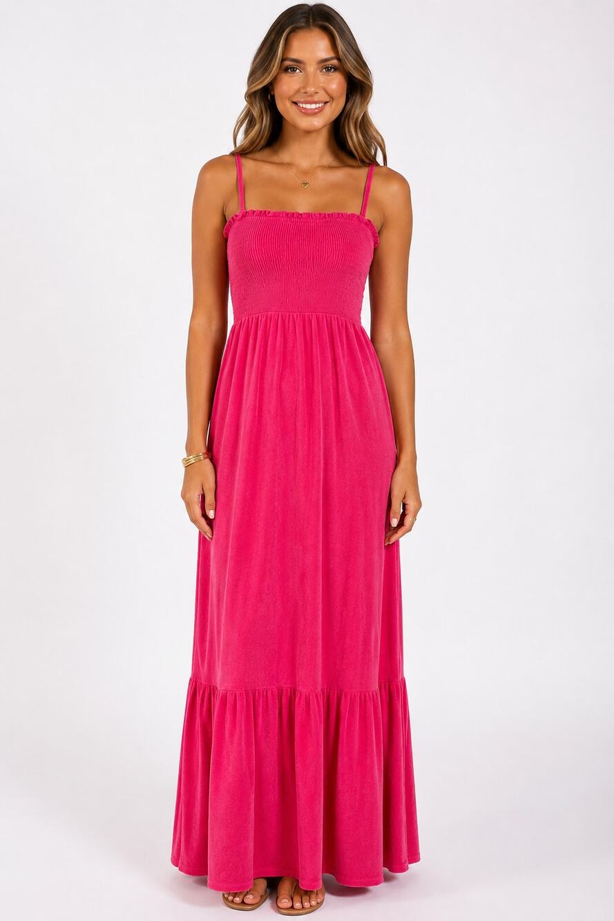Juicy Couture Smocked Terry Cloth Maxi Dress Pink Womens Size Medium New Y2K